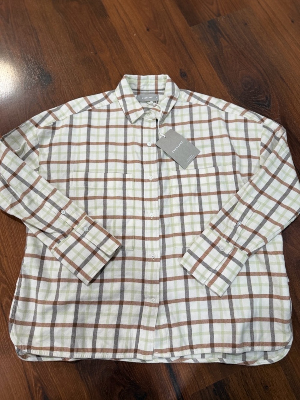 NWT Everlane Boxy Button Cotton Flannel Plaid Oversized Top Shirt-XS